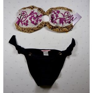 Cia.Maritima Strapless Bikini Set Floral Print Bandeau Top New Size S Brazil NWT